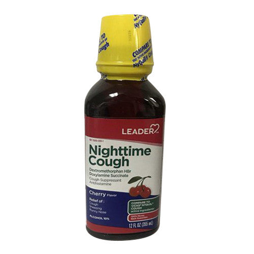 Leader NightTime Cough Liquid, Cherry, 12 Oz
